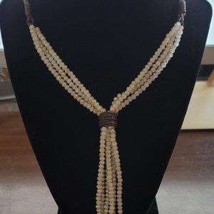 25.5" JamieRocks NYC Gold Tone, Brown, Off White Bead & Cloth Rope Necklace